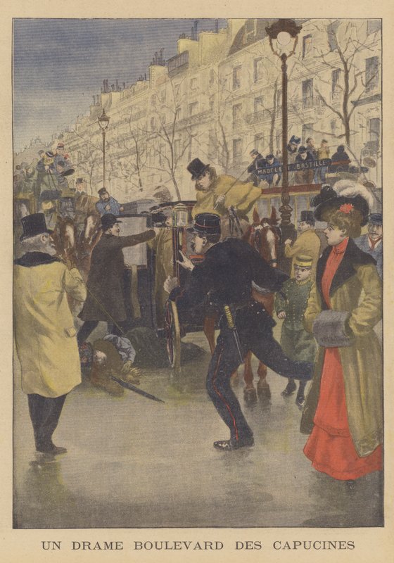 A murder on the Boulevard des Capucines, Paris by French School