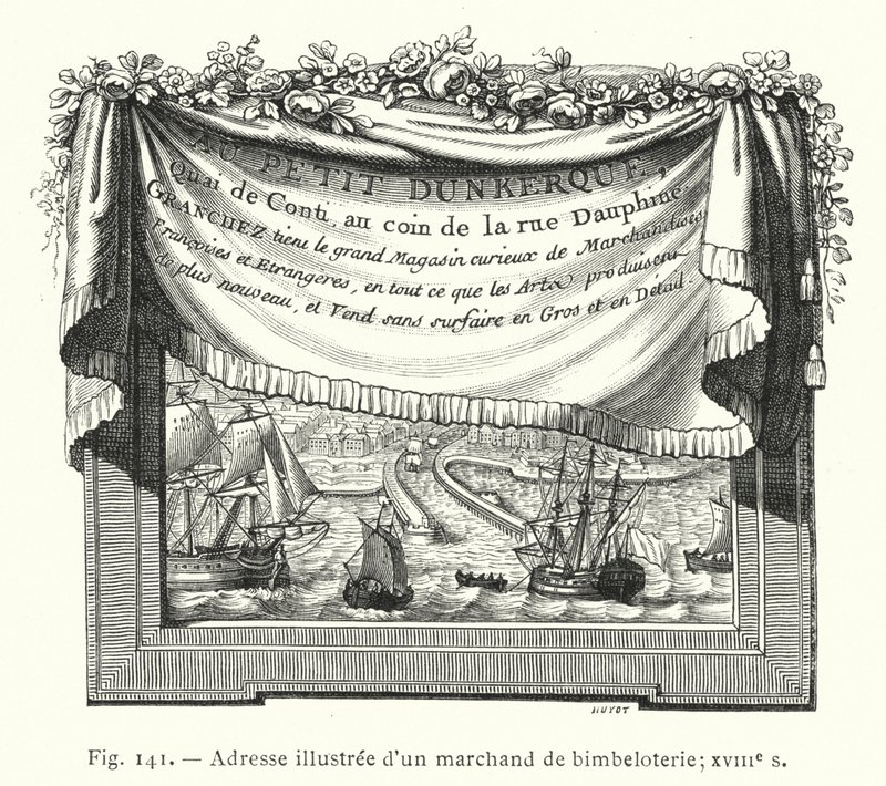 Illustrated address of a trinket merchant; 18th century by French School