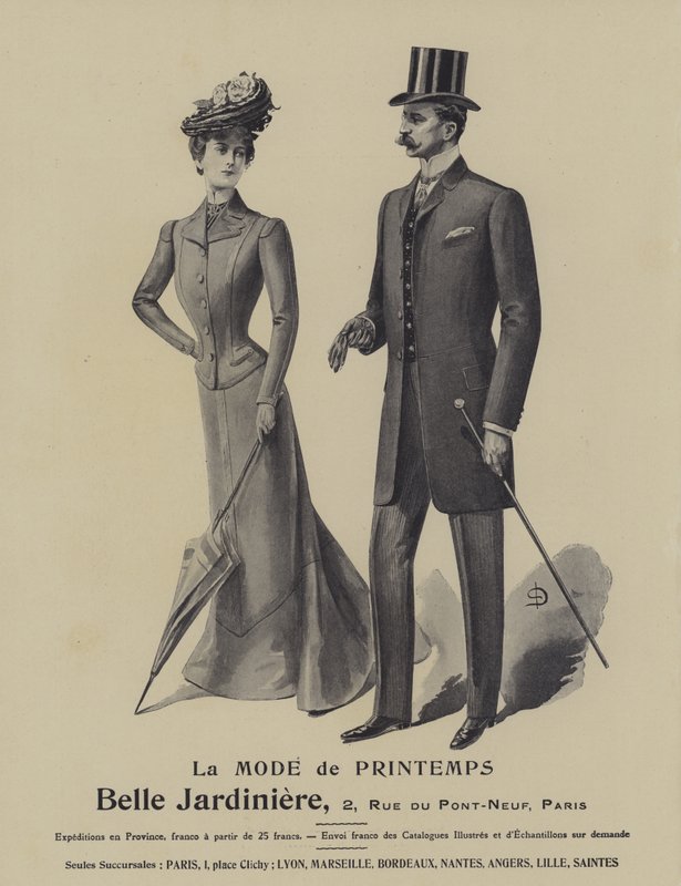 Advertisement for spring fashions from the Belle Jardiniere clothing store, Paris by French School