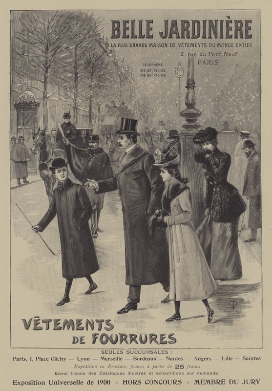 Advertisements for fur garments from Belle Jardiniere, Paris by French School