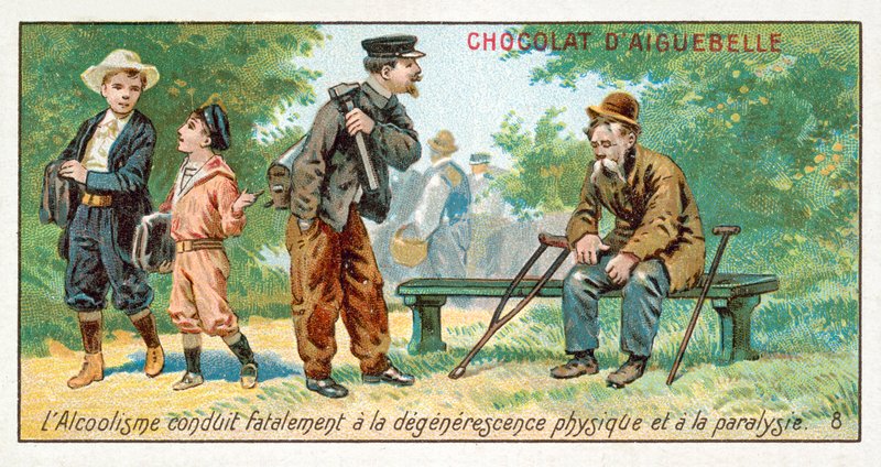 Alcoholism inevitably leads to physical degeneration and paralysis by French School