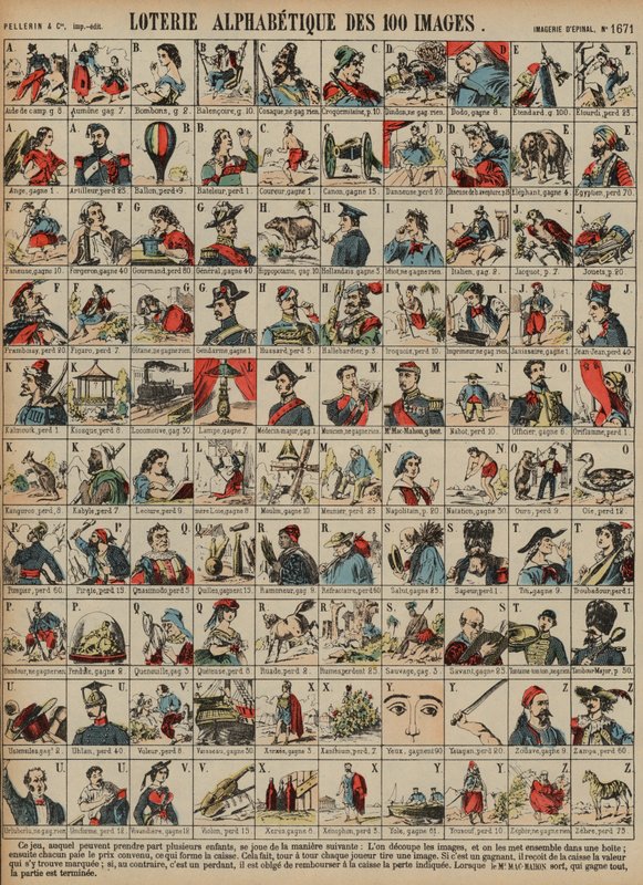Alphabetical lottery of a hundred images by French School