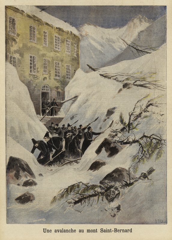 An avalanche at the Great St Bernard Pass, Switzerland, 1897 by French School