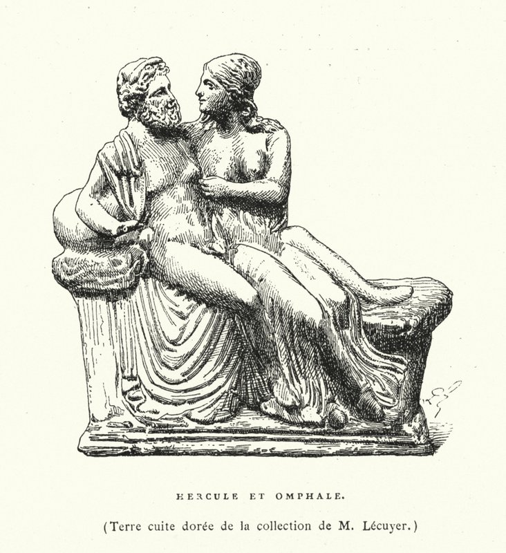 Ancient Greek terracotta sculpture of Hercules and Omphale by French School