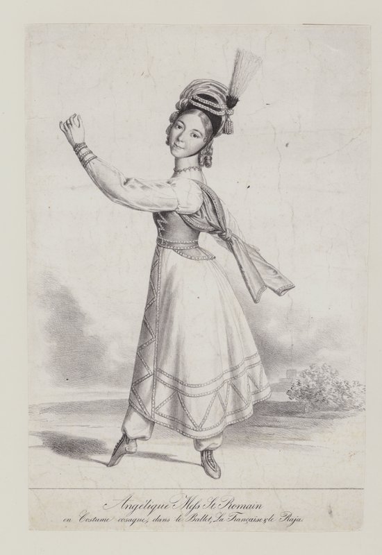Angelique St Romain Mees in Cossack costume for the ballet La Francaise et le Raja by French School