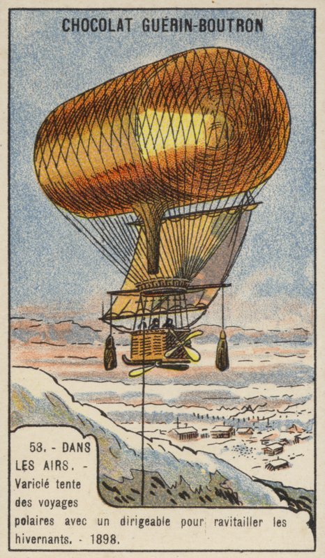 Anthony Varicle flying his dirigible airship to Alaska to resupply overwintering gold prospectors by French School