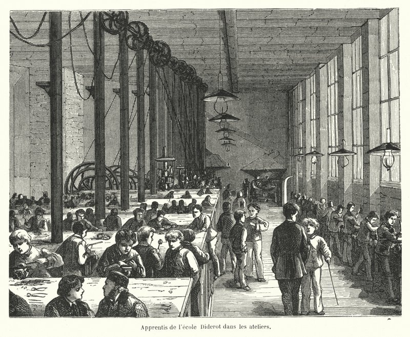 Apprentices in the workshops of the Ecole Diderot in Paris, France by French School