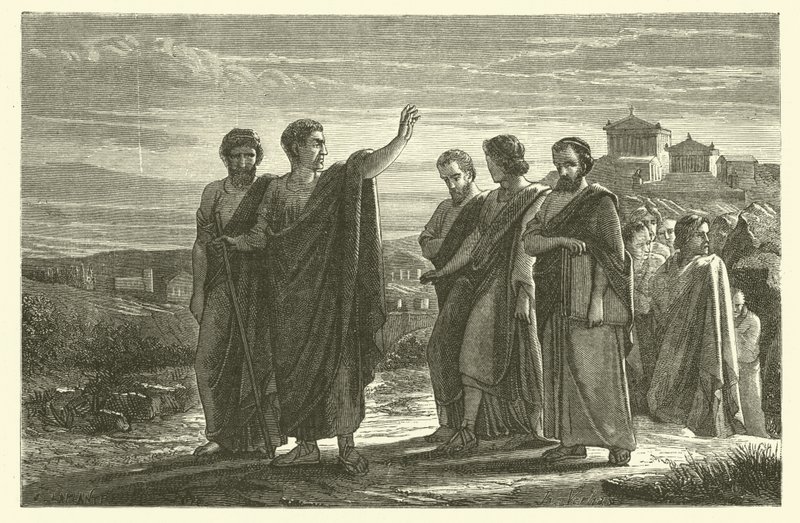 Aristotle exiled from Athens with his disciples by French School