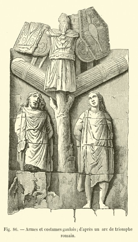 Gaulish weapons and costumes; after a Roman triumphal arch by French School
