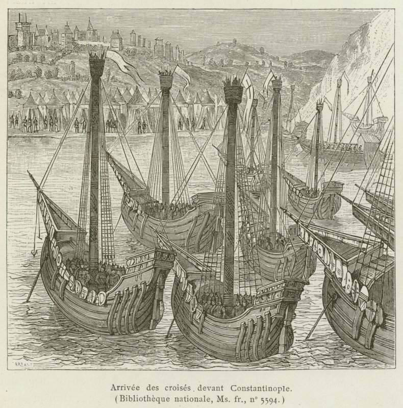 Arrival of the Crusaders before Constantinople (engraving) by French School