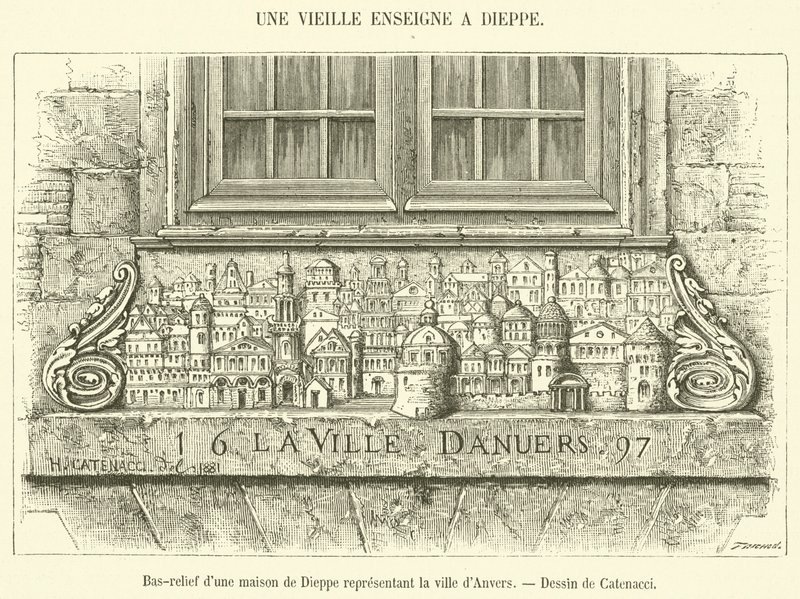Bas-Relief of a House in Dieppe Representing the City of Antwerp (engraving) by French School