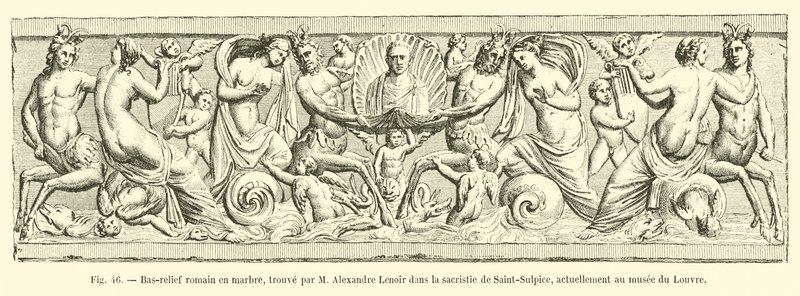 Roman marble bas-relief, found by M. Alexandre Lenoir in the sacristy of Saint-Sulpice, currently at the Louvre Museum by French School