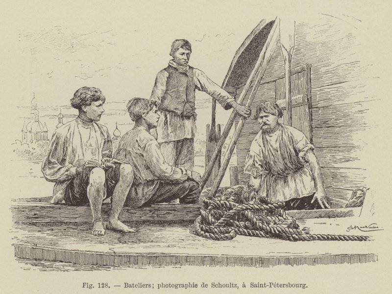 Boatmen (engraving) by French School
