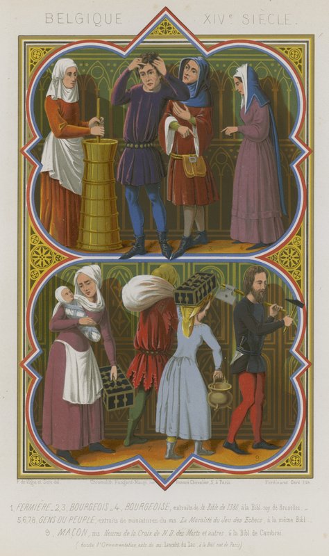 Belgian 14th-Century Depictions of Farmworkers, Bourgeoisie, the Common People and a Mason by French School