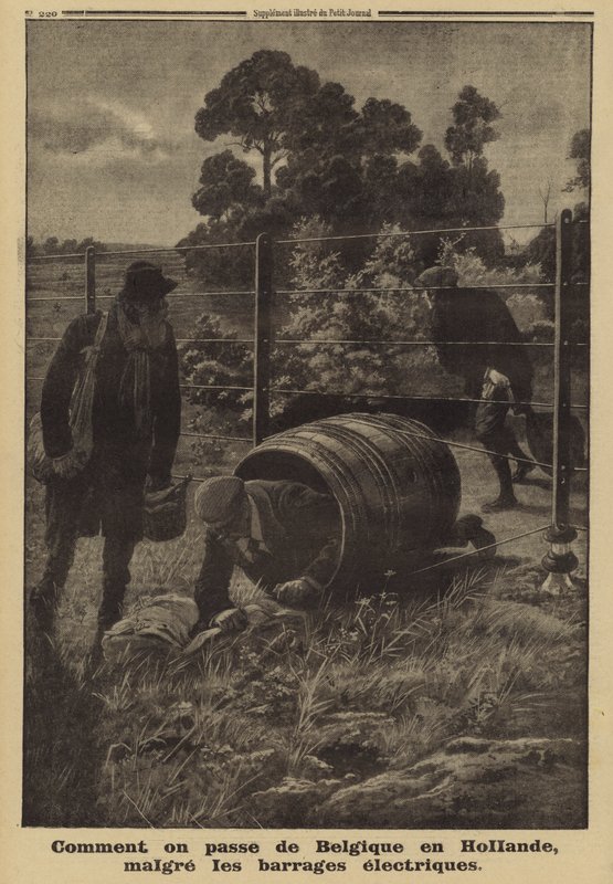 Belgians Using a Barrel to Evade an Electric Fence Installed by the Occupying Germans on the Border with the Netherlands, World War I by French School
