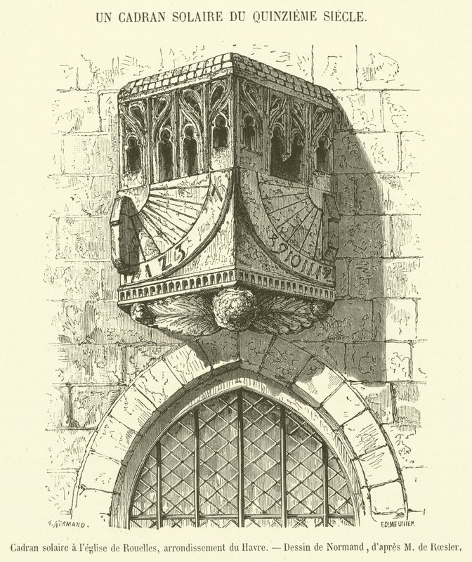 Sundial at the Church of Rouelles, Arrondissement of Le Havre (engraving) by French School