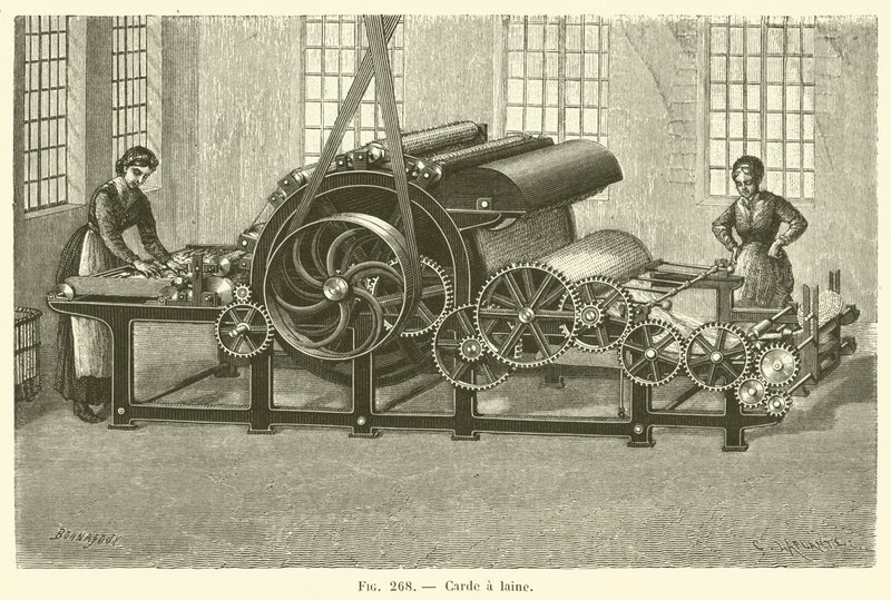 Wool Carding (engraving) by French School