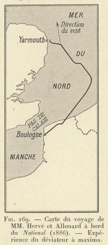 Map of the Journey of MM Herve and Allouard aboard the National (1886), Experiment of the Maxima Deflector by French School