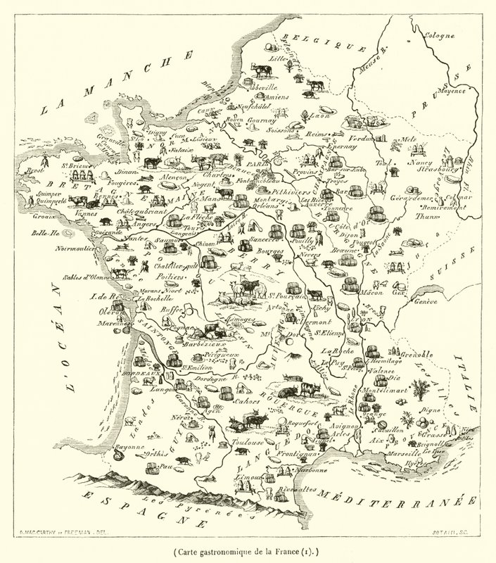 Gastronomic Map of France (engraving) by French School
