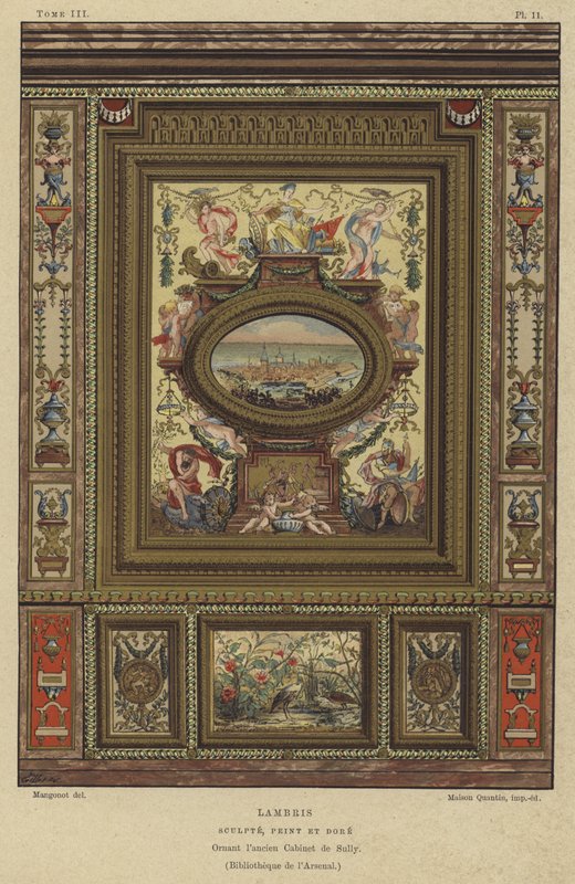Carved, painted and gilded panelling by French School