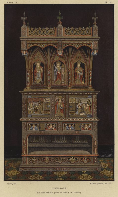 Carved, Painted and Gilded Wooden Dresser, 15th Century by French School