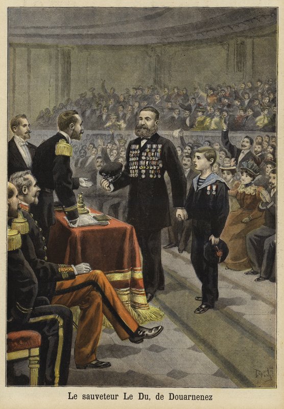 Ceremony honouring Mr Le Du, a rescuer from Douarnenez, Brittany, 1897 by French School