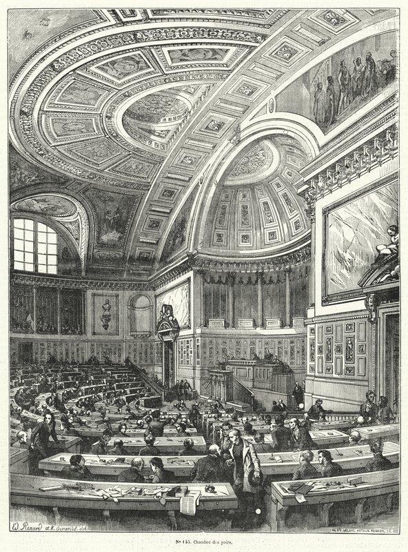 Chamber of Peers, Upper House of the French Parliament from 1814 until its Abolition after the Revolution of 1848 (engraving) by French School