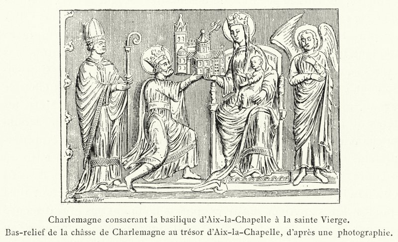 Charlemagne Consecrating the Basilica of Aachen to the Holy Virgin, Bas-relief of the Shrine of Charlemagne in the Treasury of Aachen by French School