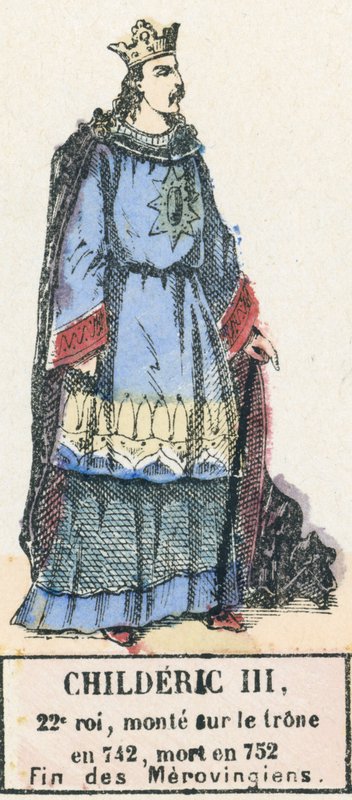 Childeric III, 22nd King, Ascended the Throne in 742, Died in 752, End of the Merovingians (engraving) by French School