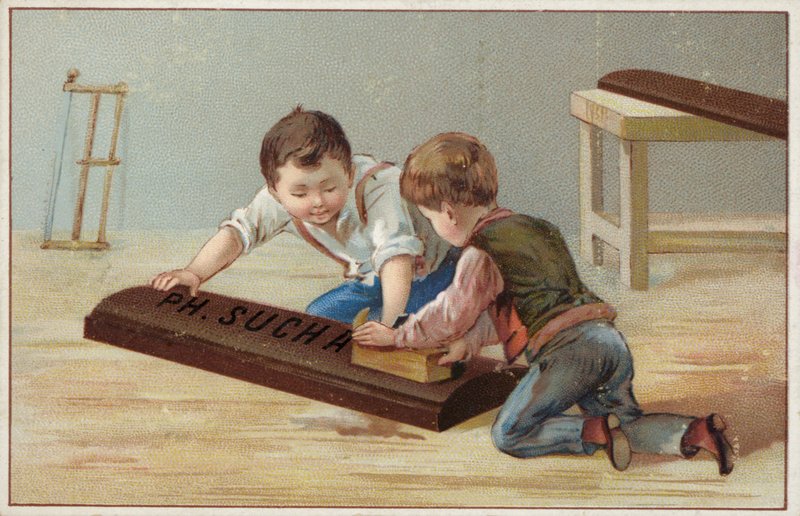 Children Constructing a Large Wooden Chocolate Bar, Advertising Suchard Chocolate by French School