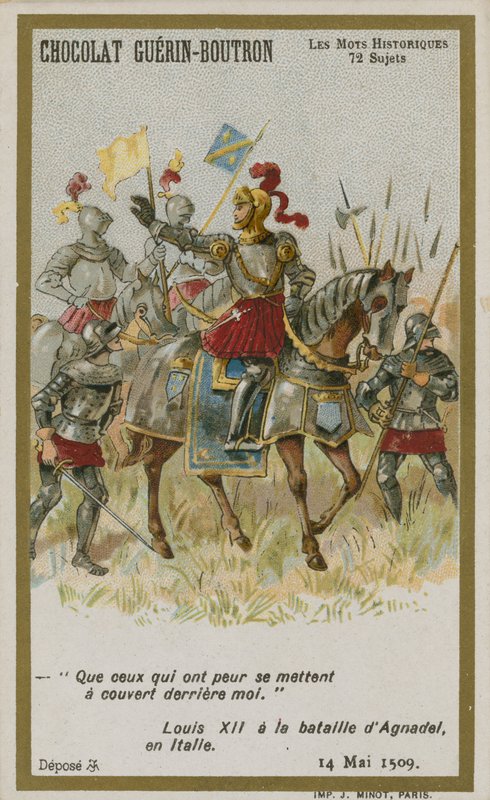 Chocolat Guerin-Boutron Trade Card, Historic Words Series by French School