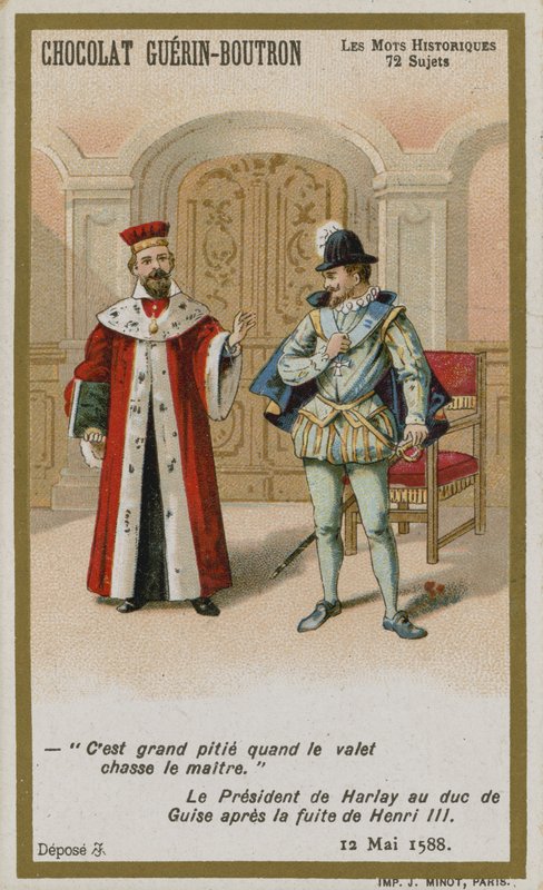 Chocolat Guerin-Boutron Trade Card, Historic Words Series by French School