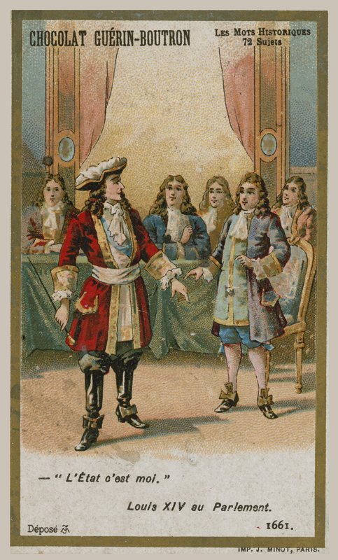 Chocolat Guerin-Boutron trade card, Historic Words series by French School