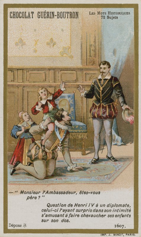 Chocolat Guerin-Boutron trade card, Historic Words series by French School