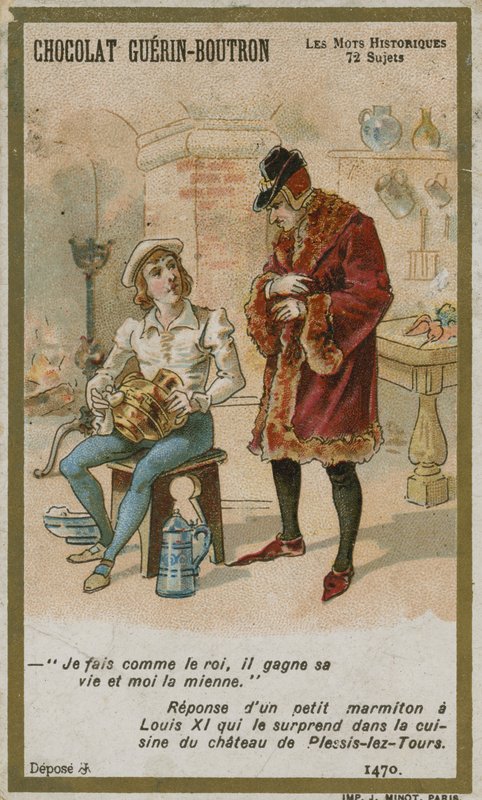 Chocolat Guerin-Boutron trade card, Historic Words series by French School