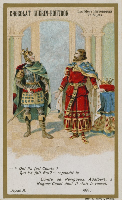 Chocolat Guerin-Boutron trade card, Historic Words series by French School