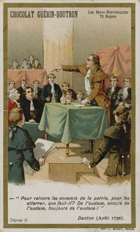 Chocolat Guerin-Boutron trade card, Historic Words series by French School