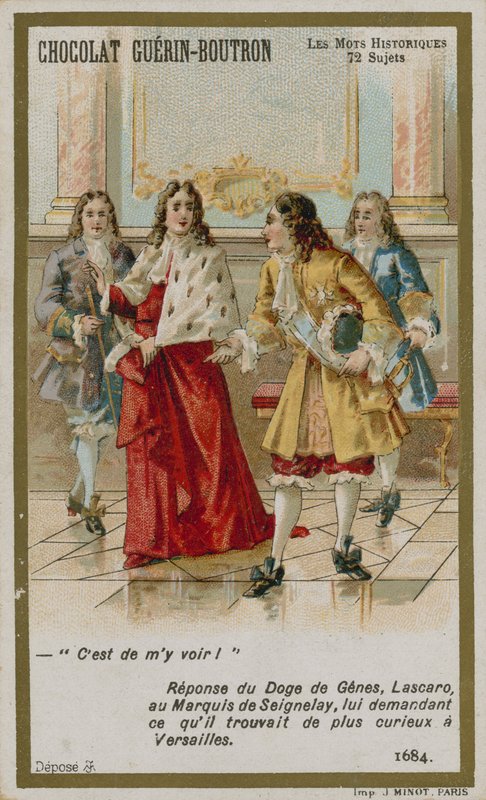 Chocolat Guerin-Boutron trade card, Historic Words series by French School