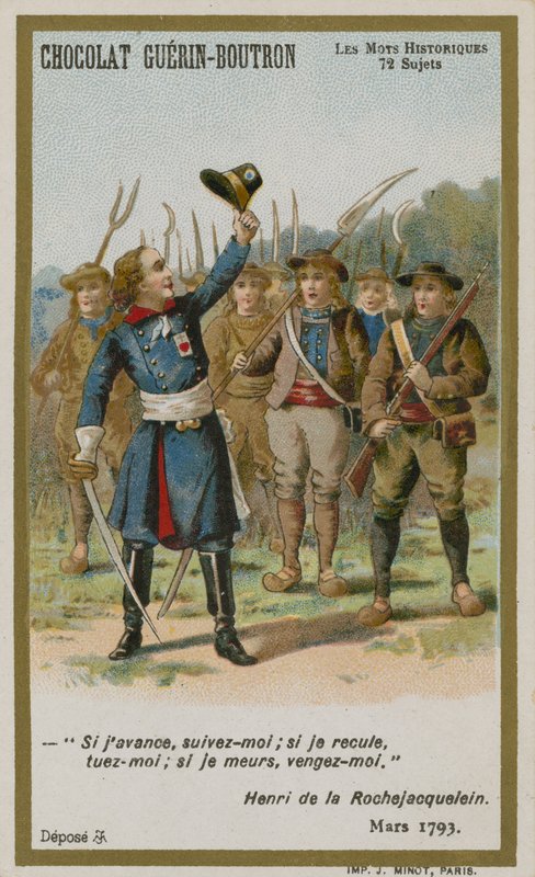 Chocolat Guerin-Boutron trade card, Historic Words series by French School