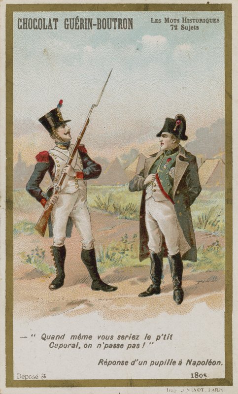 Chocolat Guerin-Boutron trade card, Historic Words series by French School