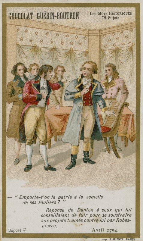 Chocolat Guerin-Boutron trade card, Historic Words series by French School