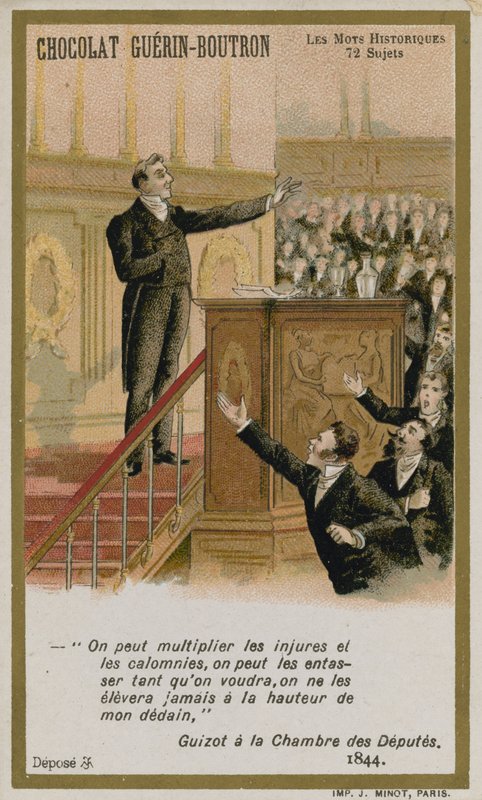 Chocolat Guerin-Boutron trade card, Historic Words series by French School