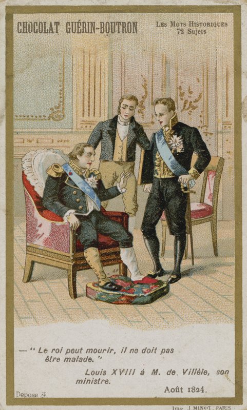 Chocolat Guerin-Boutron trade card, Historic Words series by French School