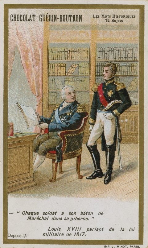 Chocolat Guerin-Boutron trade card, Historic Words series by French School