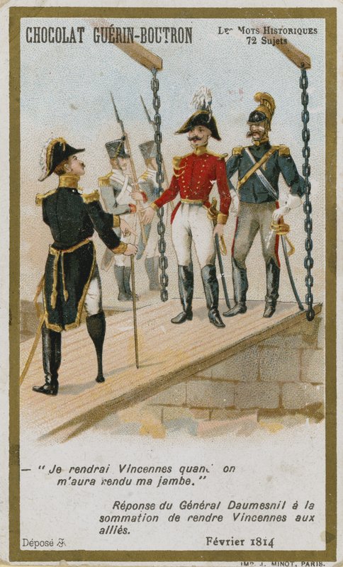 Chocolat Guerin-Boutron trade card, Historic Words series by French School