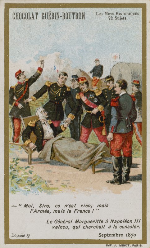 Chocolat Guerin-Boutron trade card, Historic Words series by French School