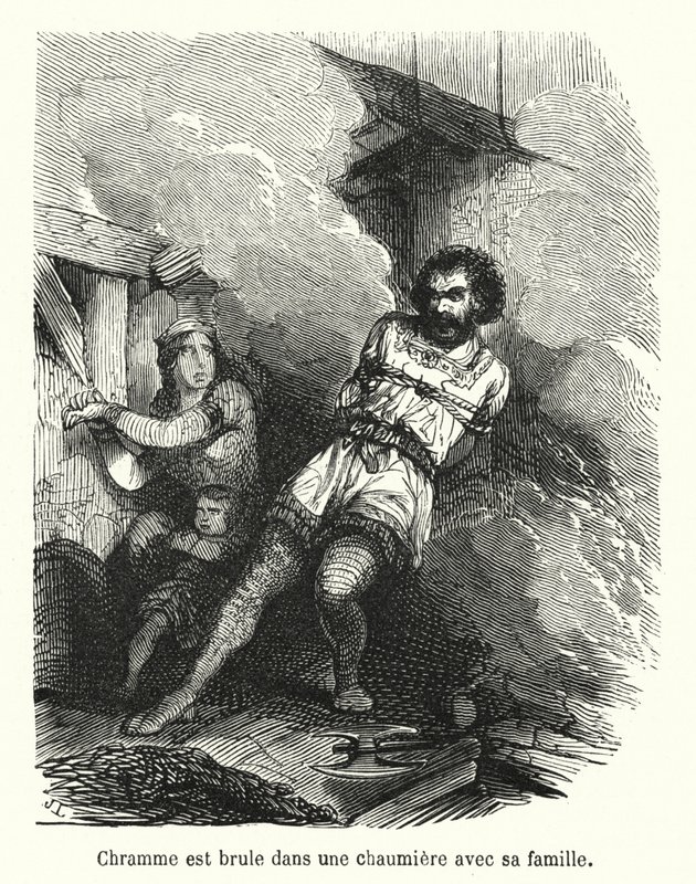 Chramme is Burned in a Cottage with His Family by French School