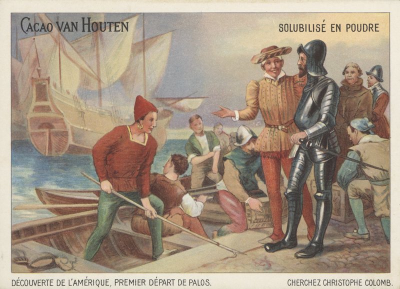 Christopher Columbus setting off from Palos on his voyage to discover America by French School