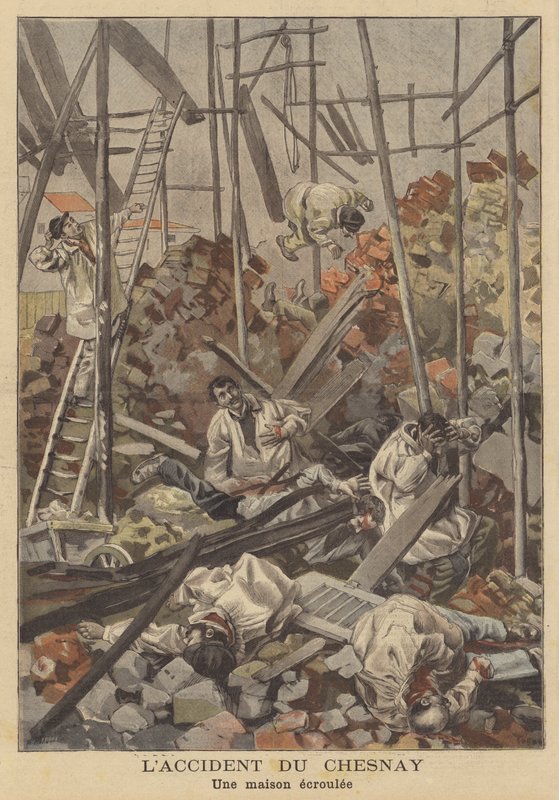 Collapse of a house under construction at Chesnay, near Versailles by French School