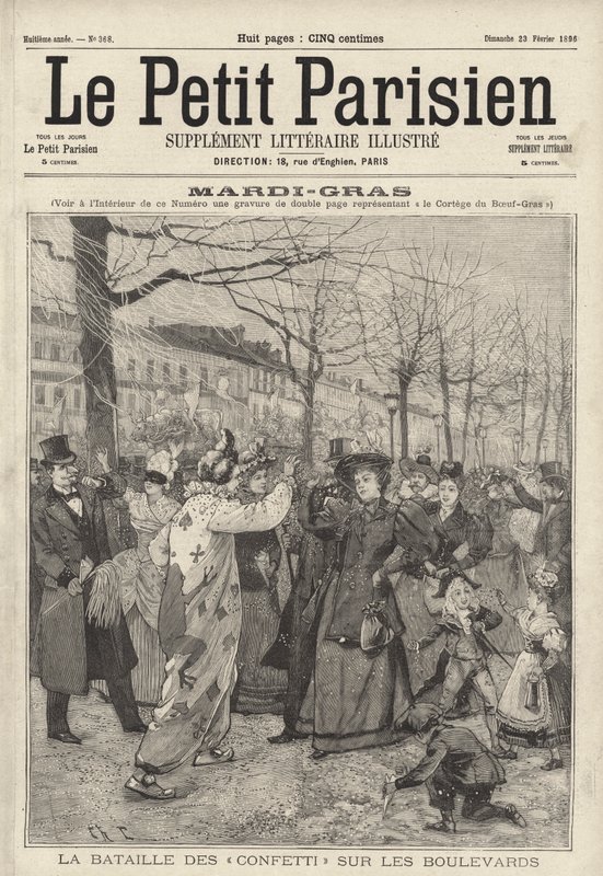 Confetti battle on the boulevards of Paris on Mardi Gras by French School
